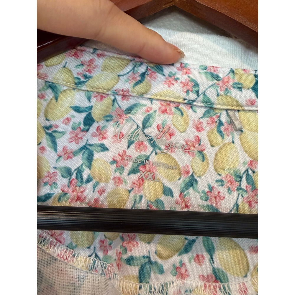 Walter Hagen Scalloped Collar Golf Polo Fresco Lemon Floral Top 2XL Clubhouse - Picture 3 of 8